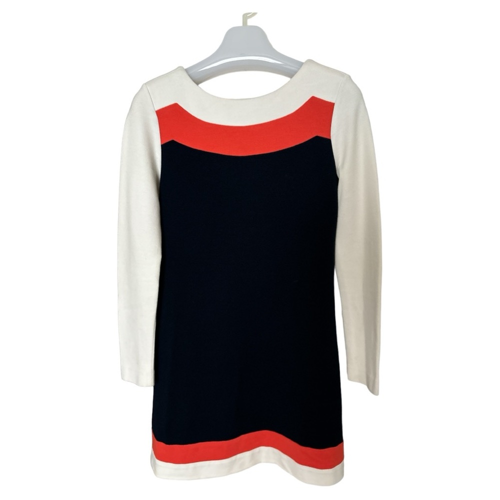 Milly long sleeve Colorblock Sheath Dress Navy, Orange, Cream. Size Small